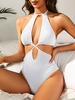 ZAFUL Maillot de Bain Découpé Côtelé Une-Pièce à Col Halter S Blanc