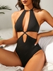 ZAFUL Maillot de Bain Découpé Côtelé Une-Pièce à Col Halter Xl Noir