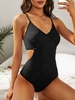 ZAFUL Maillot de Bain Découpé Côtelé Une-Pièce L Noir