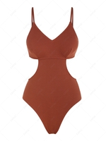 ZAFUL Maillot de Bain Découpé Côtelé Une-Pièce M Café profond
