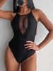 ZAFUL Maillot de Bain Découpé en Résille Insérée Une-Pièce L Noir