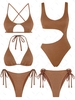 ZAFUL Maillot de Bain Découpé Noué à Côté Métallisé Brillant de Plage et Vacance Taille unique Café