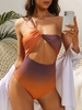 ZAFUL Maillot de Bain Découpé Ombré à Une Epaule Une-Pièce M Orange foncé