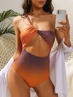ZAFUL Maillot de Bain Découpé Ombré à Une Epaule Une-Pièce S Orange foncé
