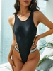 ZAFUL Maillot de Bain Découpé Panneau Métallique à Coupe Haute Une-Pièce S Noir
