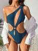 ZAFUL Maillot de Bain Découpé Une Epaule Anneau en O Une-Pièce L Bleu