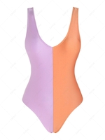 ZAFUL Maillot de Bain en Blocs de Couleurs à Col V Une-Pièce S Orange clair