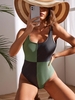 ZAFUL Maillot de Bain en Blocs de Couleurs Au Dos Bas Une-Pièce S Vert