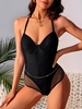 ZAFUL Maillot de Bain Gainant à Armature en Résille Une-Pièce à Col Halter L Noir