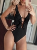 ZAFUL Maillot de Bain Gainant Croisé en Treillis à Volants L Noir