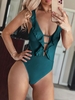 ZAFUL Maillot de Bain Gainant Croisé en Treillis à Volants L Paon bleu