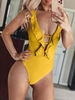 ZAFUL Maillot de Bain Gainant Croisé en Treillis à Volants M Jaune d