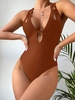 ZAFUL Maillot de Bain Gainant Découpé Croisé Au Dos Une-Pièce S Café