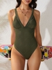ZAFUL Maillot de Bain Gainant Texturé à Coupe Haute Une-Pièce M Vert profond