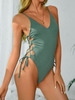 ZAFUL Maillot de Bain Gainant Texturé à Lacets Une-Pièce S Vert