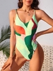 ZAFUL Maillot de Bain Imprimé en Blocs de Couleurs à Coupe Haute Une-Pièce L Multi a