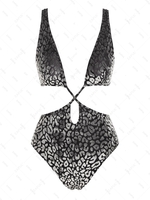 ZAFUL Maillot de Bain Léopard Flocage Découpé Croisé en Velours Une-Pièce Xl Noir