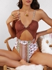 ZAFUL Maillot de Bain Mélangé et Assorti à Imprimé Ethnique à Volants Une-Pièce L Café profond