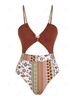 ZAFUL Maillot de Bain Mélangé et Assorti à Imprimé Ethnique à Volants Une-Pièce S Café profond