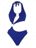 ZAFUL Maillot de Bain Monokini Côtelé Anneau en O à Col Halter L Bleu