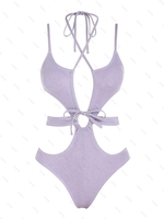 ZAFUL Maillot de Bain Monokini Métallique Brillant à Col Halter Une-Pièce S Violet clair