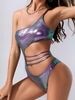 ZAFUL Maillot de Bain Métallisé à Une Epaule Une-Pièce S Violet clair