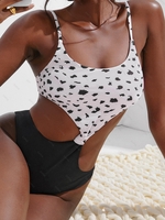ZAFUL Maillot de Bain Noué Animal Imprimé Une-Pièce S Noir