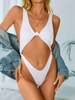 ZAFUL Maillot de Bain Noué Découpé à Jambe Haute Une-Pièce M Blanc