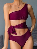 ZAFUL Maillot de Bain Noué Découpé à Une Epaule Une-Pièce S Prune