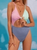 ZAFUL Maillot de Bain Noué Découpé Côtelé en Blocs de Couleurs Une-Pièce M Bleu clair