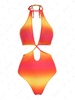 ZAFUL Maillot de Bain Ombré Découpé à Col Halter Une-Pièce L Orange foncé