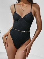 ZAFUL Maillot de Bain Plissé Gainant à Jambe Haute à Armature Une-Pièce S Noir