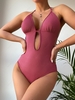 ZAFUL Maillot de Bain Plongeant Côtelé à Col Halter Une-Pièce M Rouge foncé