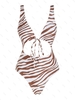 ZAFUL Maillot de Bain Rayé Zèbre Découpé Noué en Avant Une-Pièce M Café profond