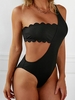 ZAFUL Maillot de Bain Rembourré Côtelé à Une Epaule Une-Pièce M Noir