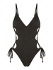 ZAFUL Maillot de Bain Rembourré Gainant à Bretelle Fine à Lacets Une-Pièce S Noir