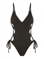 ZAFUL Maillot de Bain Rembourré Gainant à Bretelle Fine à Lacets Une-Pièce S Noir
