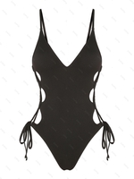 ZAFUL Maillot de Bain Rembourré Gainant à Bretelle Fine à Lacets Une-Pièce Xl Noir