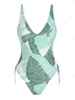 ZAFUL Maillot de Bain Sanglé à Imprimé Feuille à Coupe Haute Une-Pièce L Vert clair