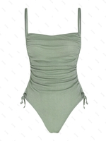 ZAFUL Maillot de Bain Sanglé Brillant à Côté Une-Pièce L Vert clair