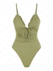 ZAFUL Maillot de Bain Sanglé Côtelé à Volants Une-Pièce S Vert profond