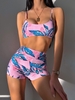 ZAFUL Maillot de Bain Tankini à Imprimé Feuille à Taille Haute Xl Rose clair