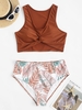 ZAFUL Maillot de Bain Tankini à Imprimé Feuille Tordu de Grande Taille Xl Café