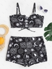 ZAFUL Maillot de Bain Tankini à Imprimé Lune Etoile et Soleil à Lacets de Grande Taille Xl Noir