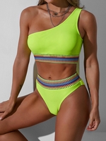 ZAFUL Maillot de Bain Tankini à Imprimé Néon à Coupe Haute à Une Epaule Xl Vert