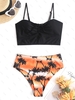 ZAFUL Maillot de Bain Tankini Arbre Palmier à Taille Haute à Lacets Xxl Noir