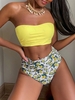 ZAFUL Maillot de Bain Tankini Bandeau Fleuri à Taille Haute à Lacets L Jaune
