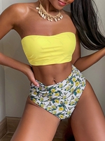 ZAFUL Maillot de Bain Tankini Bandeau Fleuri à Taille Haute à Lacets L Jaune