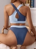 ZAFUL Maillot de Bain Tankini Bicolore Croisé Au Dos à Taille Haute L Bleu profond