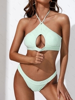 ZAFUL Maillot de Bain Tankini Broderie Anglaise à Col Halter M Vert clair